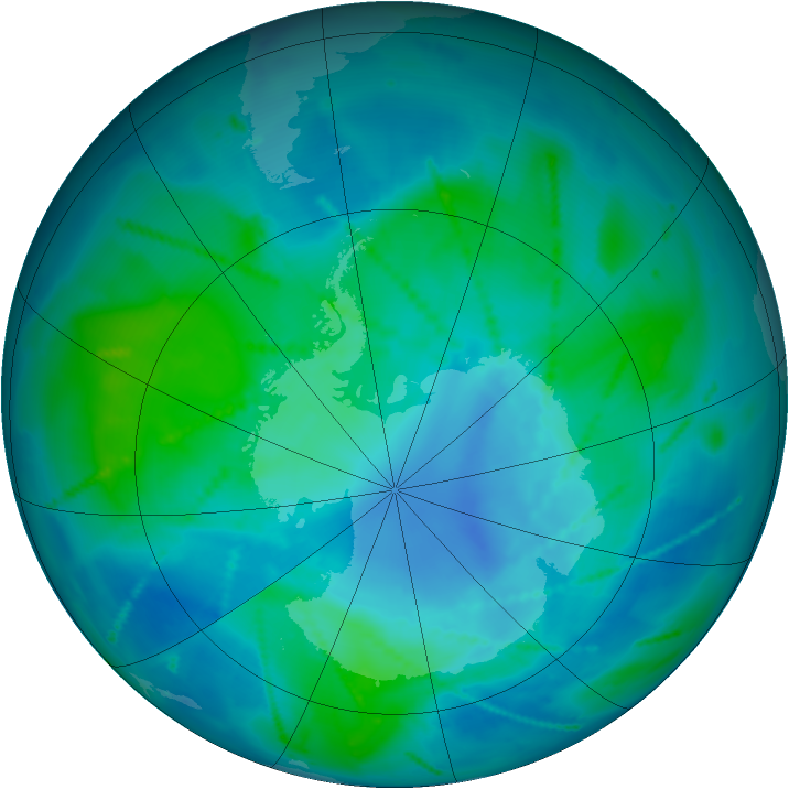 Antarctic ozone map for 20 February 2011